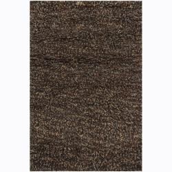 Hand woven Poras New Zealand Wool Brown Shag Rug (26 X 76)