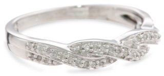 10k White Gold Diamond Band Rings (1/10 cttw, I J Color, I2 I3 Clarity), Size 7. Jewelry