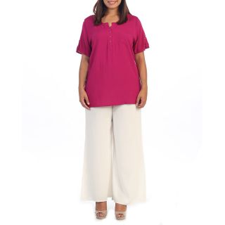 Womens Fuchsia Short Sleeve Henley Tunic