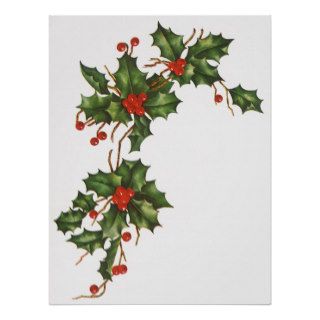 Vintage Christmas, Holly with Berries Print