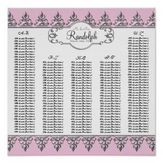 Reception Table Seating Chart Baroque Swirl Silver Poster