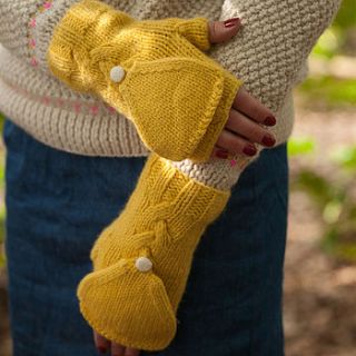 yellow hooded mittens by lowie
