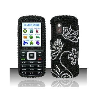 Black Silver Butterfly Bling Gem Jeweled Crystal Cover Case for Samsung SGH T401G Cell Phones & Accessories