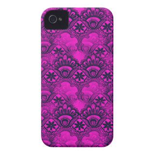 Girly Hot Pink Fuschia Navy Blue Damask Lace iPhone 4 Case Mate Case