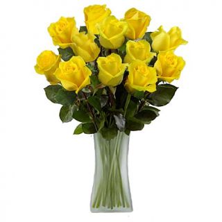 Ultimate Rose Dozen Yellow Fresh Cut Roses with Vase