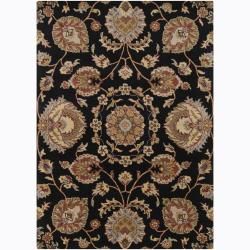 Mandara Hand tufted Floral Black/brown Wool Rug (9 X 13)