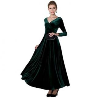 Eyekepper Women's V Neck Long Sleeve Empire Waist Full Length Pleuche Dress