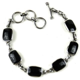 Handcrafted Mexican Alpaca Silver and Onyx Bracelet (Mexico) Global Crafts Bracelets