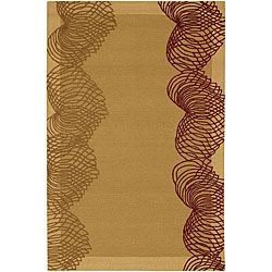 Hand tufted Gold/burgundy Mandara New Zealand Wool Rug (79 X 106)