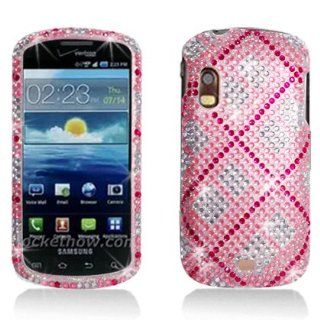 PINK PLAID Rhinestone/Crystal/Bling/Diamond Hard Case Cover For Samsung Stratosphere i405 (Verizon) Cell Phones & Accessories