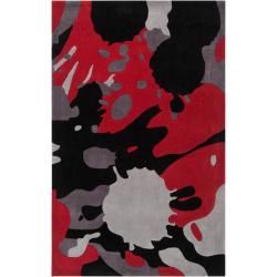 Hand tufted Black/red Contemporary Splash Awash Abstract Rug (8 X 10)