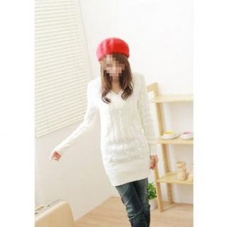 Fashion Style Crochet V neck Long Sleeve Lantern Sweater Dress White