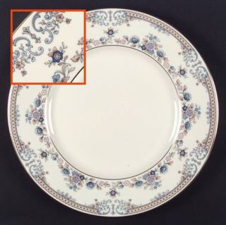 Minton Avonlea Dinner Plate, Fine China Dinnerware   Pastel Flowers,Blue Scrolls