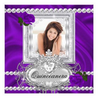 Quinceanera 15th Birthday Purple Rose White Invitations