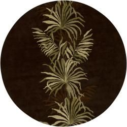 Hand tufted Mandara Brown/green Floral New Zealand Wool Rug (79 Round)