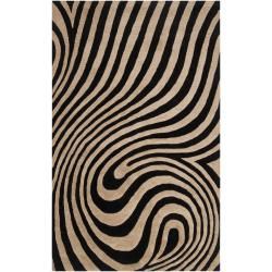 Hand tufted Contemporary Black/beige Swirl Bramble Wool Abstract Rug (8 X 10)