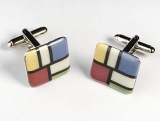 mondrian cufflink by allison wiffen ceramics