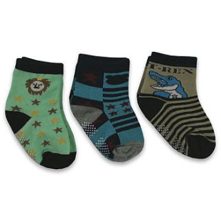 t rex set of three baby and toddler socks by snuggle feet