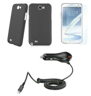 Samsung Galaxy Note II   Accessory Kit   Charcoal Gray Slim Fit Back Cover Case + Atom LED Keychain Light + Screen Protector + Micro USB Car Charger Cell Phones & Accessories