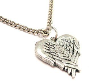 Angel Wings Folded Into Heart Pewter Charm 18" Fashion Necklace ChubbyChicoCharms Jewelry