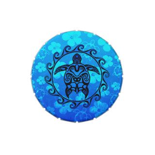 Blue Tribal Turtle Sun Jelly Belly Candy Tin