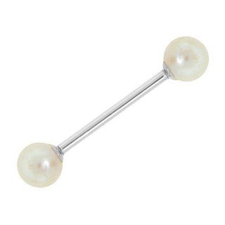 14 Gauge 2"   Freshwater Pearl 14kt White Gold Industrial Barbell   6mm Pearls Body Piercing Barbells Jewelry