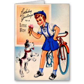 Ice Cream Puppy   Retro Little Boy Happy Birthday Greeting Cards
