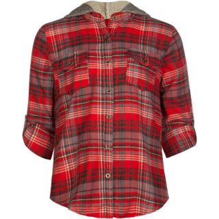 Plaid Girls Hooded Flannel Shirt Red Combo In Sizes Medium, X Small,