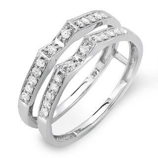 0.30 Carat (ctw) 14k White Gold Round Diamond Ladies Bridal Anniversary Wedding Band Double Guard Ring 1/3 CT Jewelry