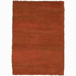 Handwoven Orange Mandara New Zealand Wool Shag Rug (9 X 13)