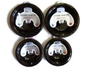 Electric Range Drip Pans 4 Pack (2  6", 2  8") Black Porcelain "A" Style for Amana, Admiral, Athens, Avanti, Brown, Caloric, Chambers, Columbus, Crosley, Dwyer, Electrolux, Enterprise, Frigidaire, Gaffers & Sattler, Galaxy, Gibson, 