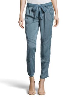 Tapered Lightweight Twill Pants, Chambray Blue