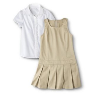Cherokee Girls School Uniform Short Sleeve Blouse and Jumper Set   Khaki 8