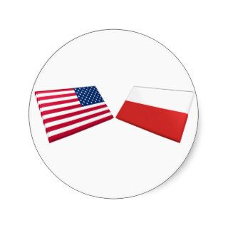 US & Poland Flags Round Stickers