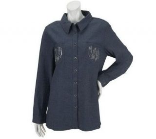 Denim & Co. Stretch Chambray Shirt with Embellishment —