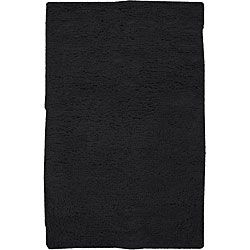 Hand woven Black Plush Shag Wool Santa Fe Rug (26 X 8)