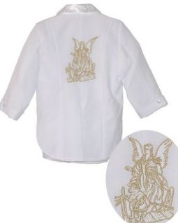 White Baby Boy Tailcoat Suit Set, Gold Angel Embroidered, Amoeba pattern Infant And Toddler Christening Apparel Clothing