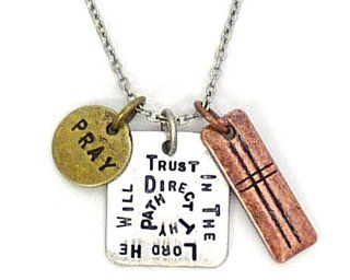 Trust in the Lord He Will Direct Your Path Charm Necklace Stamped Mixed Metal Jewelry