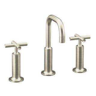 Kohler K 14407 3 bn Vibrant Brushed Nickel Purist Widespread Lavatory Faucet With Low Gooseneck Spout And High Cross Handles