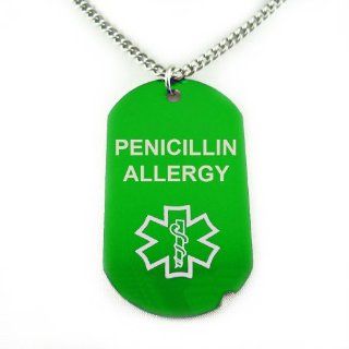 MyIDDr   Green Medical ID Dog Tag, PENICILLIN ALLERGY, Pre Engraved Medical Alert My Identity Doctor Jewelry