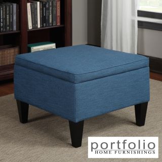 Portfolio Engle Caribbean Blue Linen Table Storage Ottoman