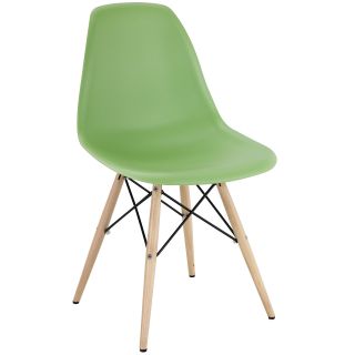 Light Green Plastic Side Chair With Wooden Base