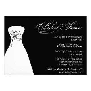 Black and White Formal Wedding Gown Bridal Shower Custom Invite