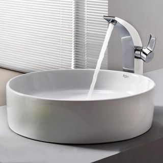 Kraus Bathroom Combo Set White Round Ceramic Sink And Illusio Faucet