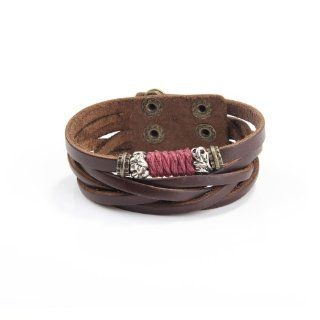 Sportspirit2014 New European Popular Punk Style Multilayer Brown Genuine Leather Bracelet Bangle for Unisex Men & Women with Metal Button  Sports & Outdoors