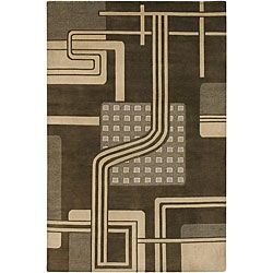 Abstract pattern Hand knotted Mandara Black Wool Rug (2 X 3)