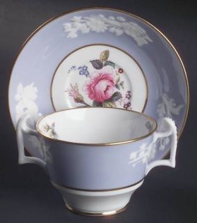 Spode Maritime Rose Blue (Scalloped) Footed Bouillon Cup & Saucer, Fine China Di