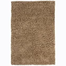 Handwoven 1.5 inch Beige Mandara New Zealand Wool Shag Rug (79 X 106)