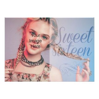Sweet Sixteen Girly Script Put Your Own Photo Announcement