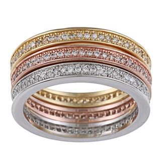 La Preciosa Gold over Silver Tri color Stackable Ring Set La Preciosa Cubic Zirconia Rings